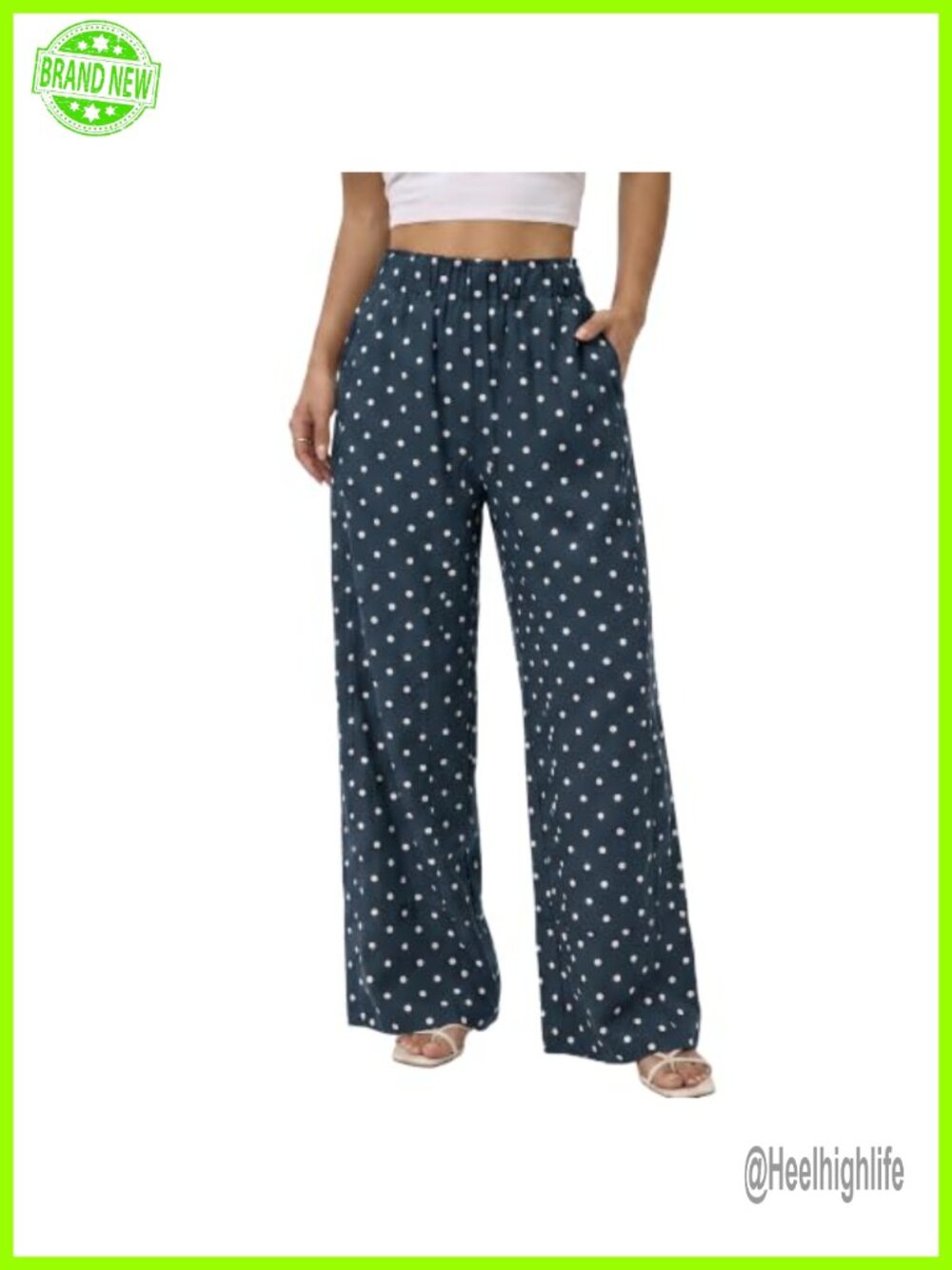Linen Wide Leg Palazzo Pants High Rise Polka Dot Lounge Trousers
